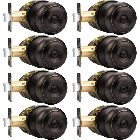 Privacy Door Knobs Door Handles, Interior Door Knobs Keyless Bed and Bath Locksets Bedroom Door Knobs with Lock, Oil Rubbed Bronze, 8 Pack