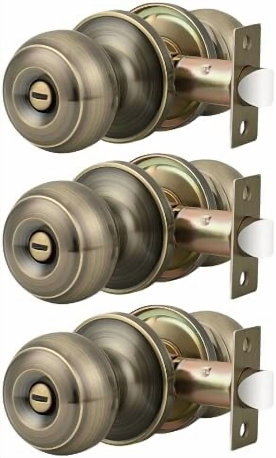Privacy Door Knobs Lock Interior Bedroom Bathroom Door Handle Antique Brass Round Ball Keyless Lockset 3 Pack