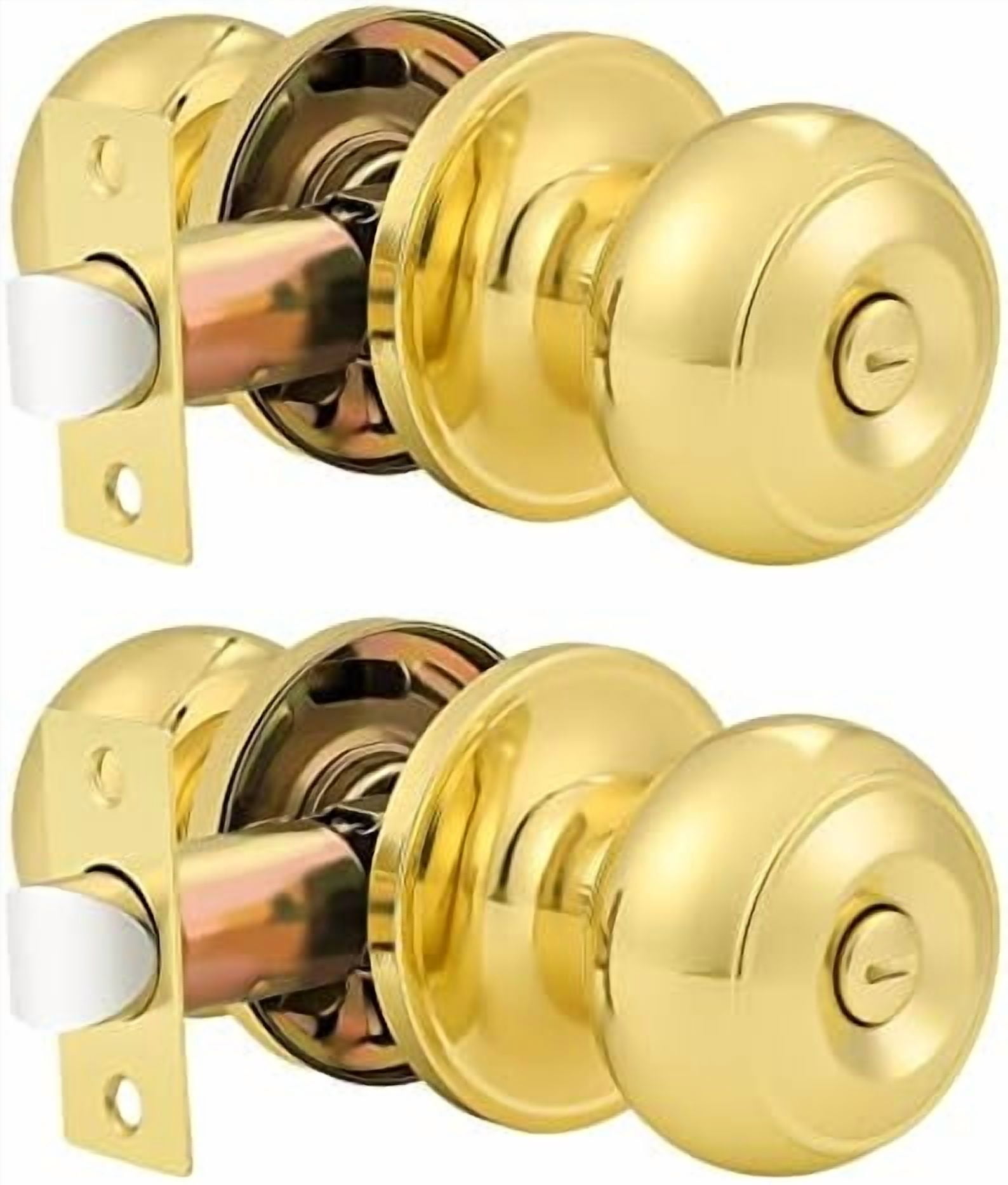 Privacy Door Knobs Lock Interior Bedroom Bathroom Door Handle Polished Brass Round Ball Keyless Lockset 2 Pack
