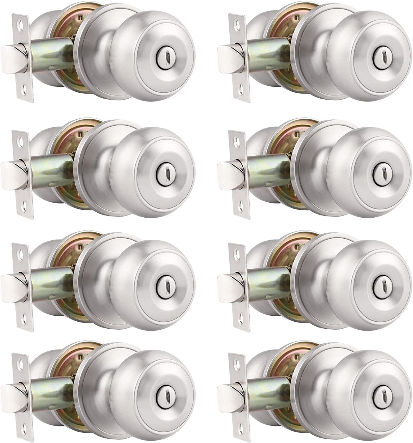 Privacy Door Knobs Lock Interior Bedroom Bathroom Door Handle Polished Brass Round Ball Keyless Lockset 4 Pack