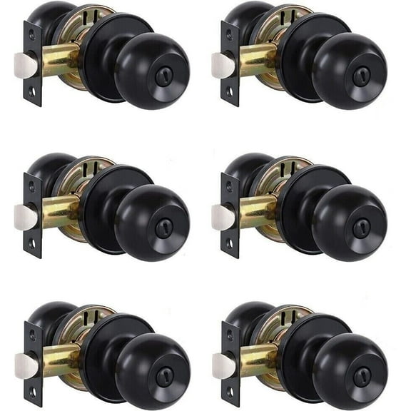 Privacy Door Knobs for Bed and Bath - Ball, Matte Black Interior Keyless 6 Pack