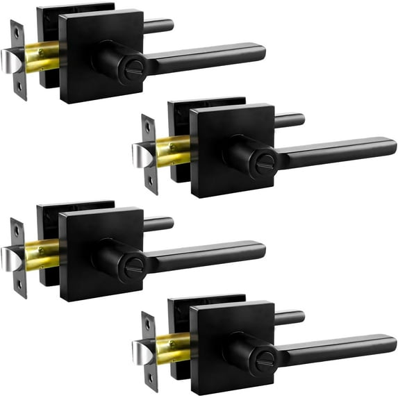 Privacy Door Levers, 4 Pack Matte Black Door Handles, Interior Keyless Door Lock, Left and Right Hand Reversible Doorknob, for Bed and Bathroom