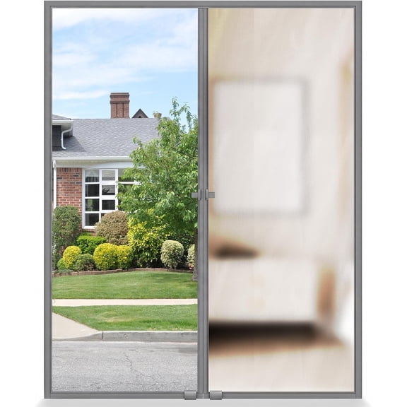 Privacy Door Screen One-Way Vision Fit Entry Doors Size for 36'' x 96'' Magnetic Curtain Protection Silver Coated Mesh Auto Close Easy Assembly & Pass