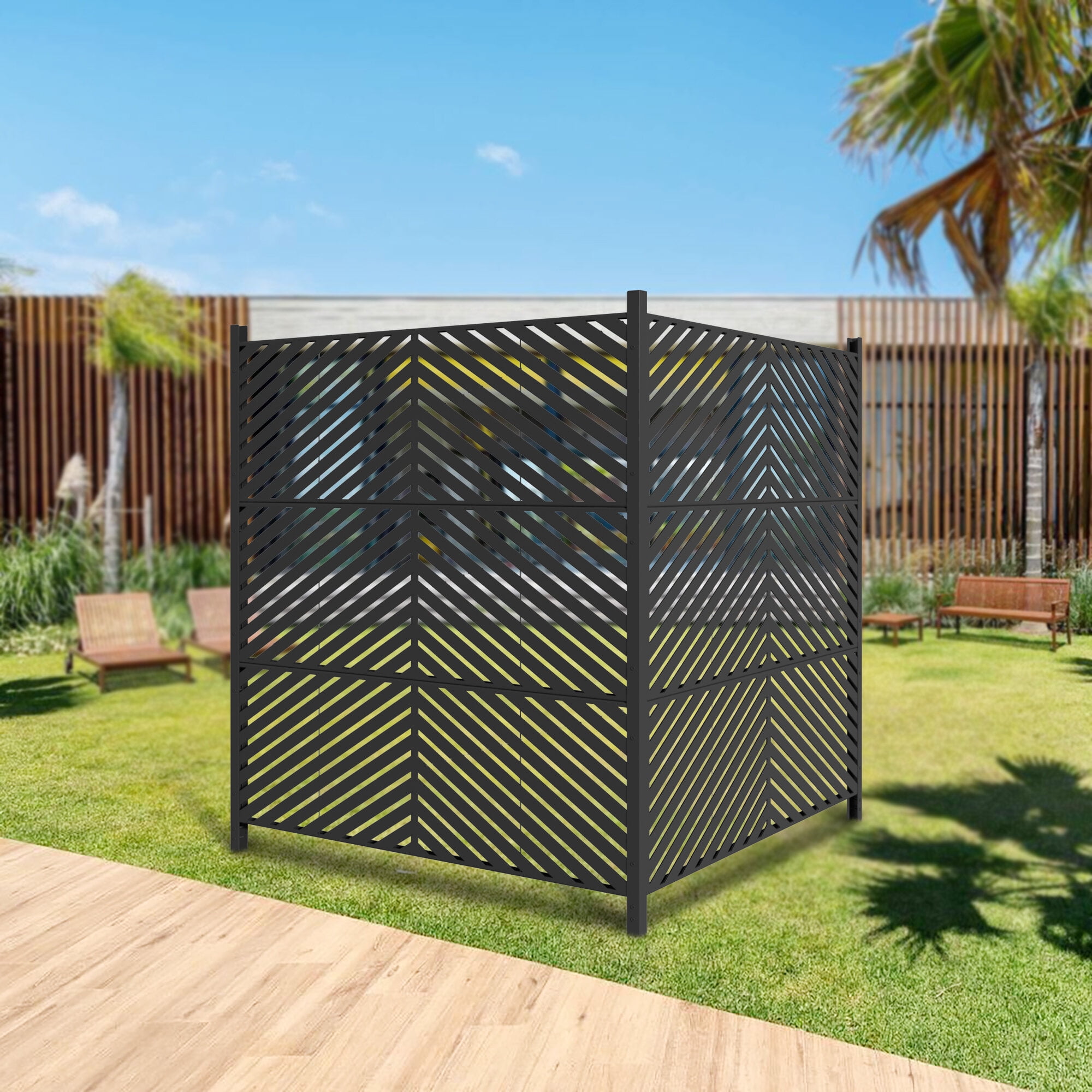 Privacy Fence 47 x 47 inch Outdoor Privacy Screen Fence Panels – All-Weather No-Dig Fence Kit for Air Conditioner, Trash Can, Pool Equipment Enclosure – Easy Installation & Multi-Purpose Security,Fe