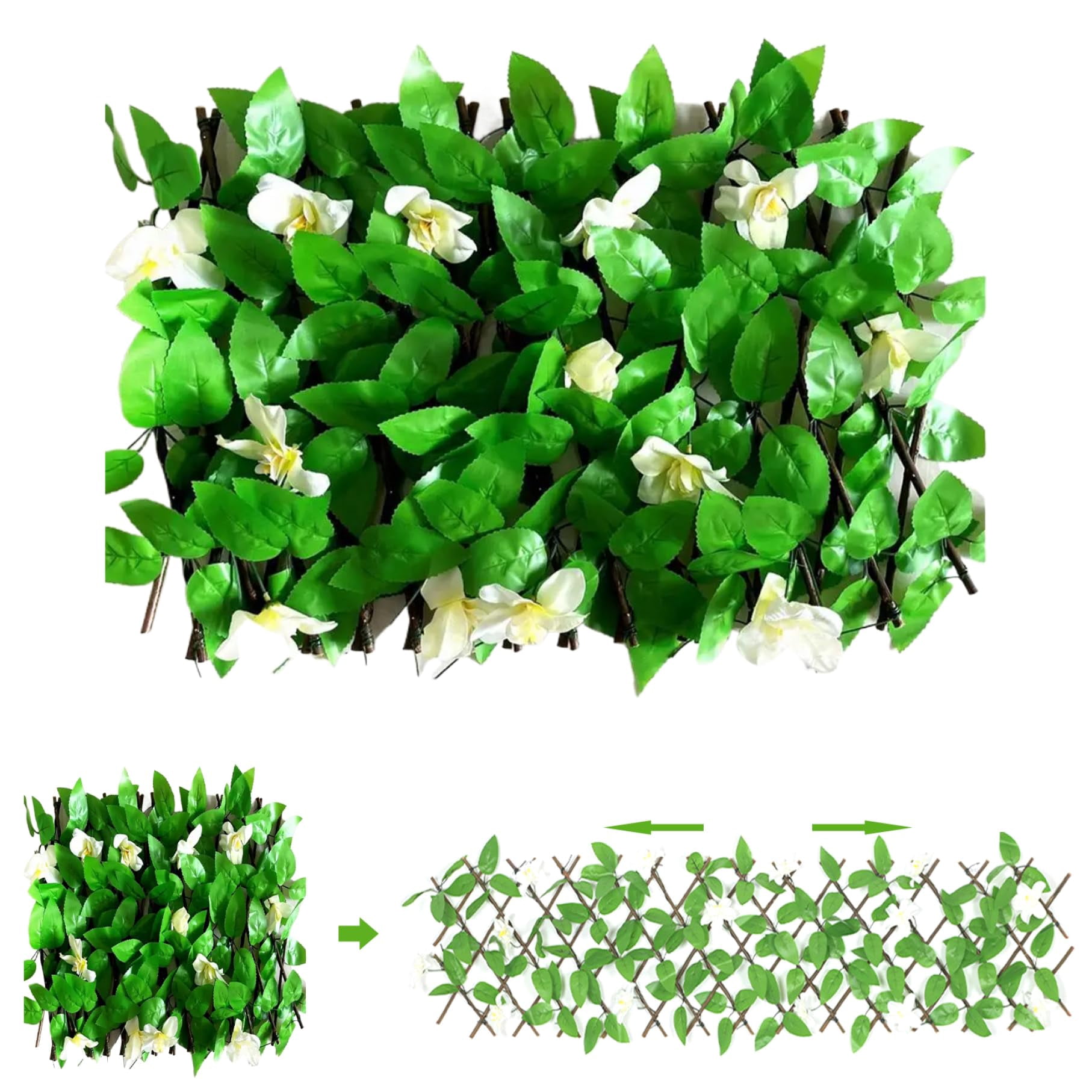 Privacy Fence, Expandable Lattice Fence, Artificial Flower Leaf Screening, Garden Edging Border Decorative, Fence Screen Garden Panels for Patio Backyard Outdoor Decor(White)