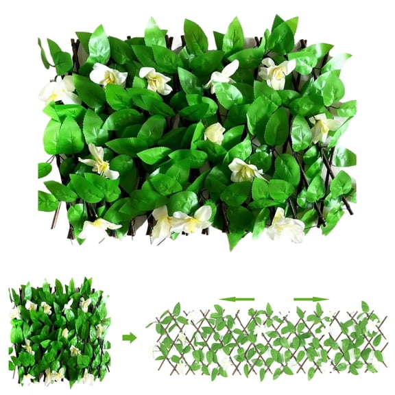 Privacy Fence, Expandable Lattice Fence, Artificial Flower Leaf Screening, Garden Edging Border Decorative, Fence Screen Garden Panels for Patio Backyard Outdoor Decor(White)