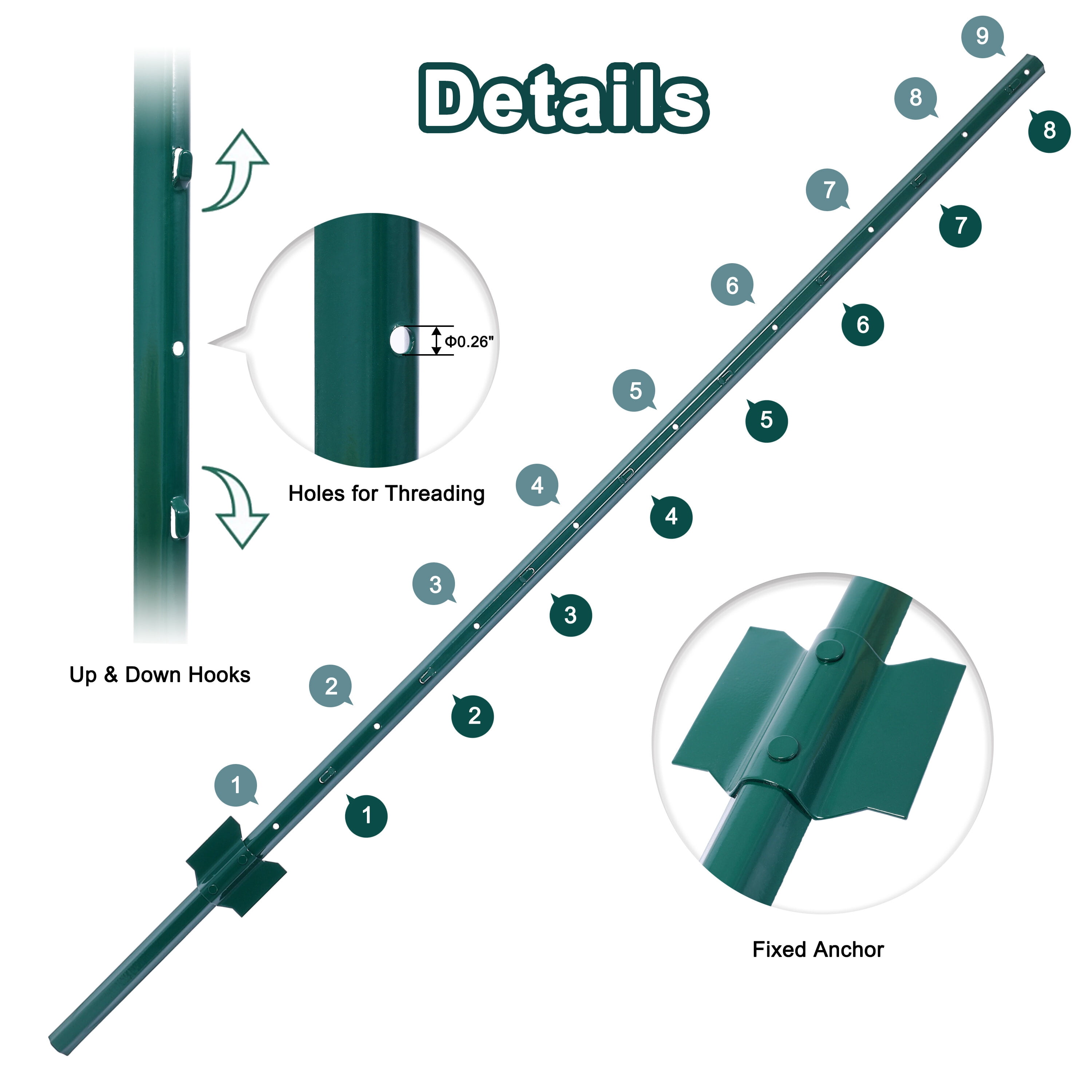 Privacy Fence Fence Posts 5Feet - 5Pack, Heavy Duty Metal Fence Post ...