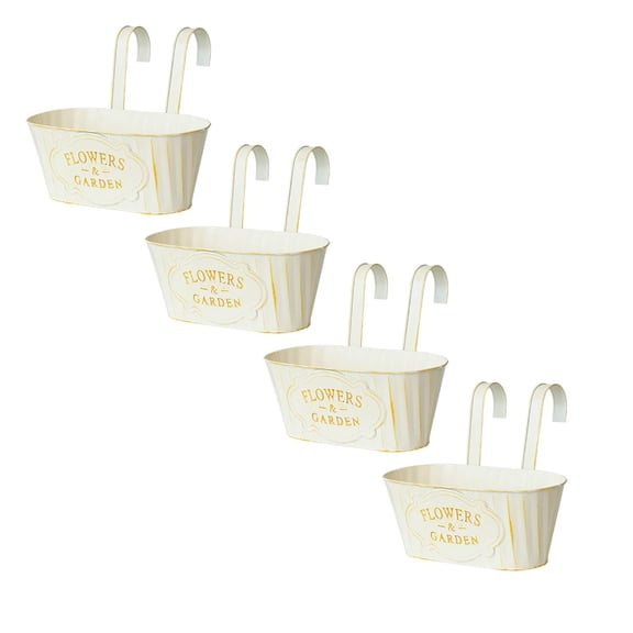 Privacy Fence Hanging Flower Pots – Metal Iron Railing Planter with Detachable Hooks, 11 Inch Oval Window Box for Outdoor Herbs, Balcony & Garden Decor, Countryside Style