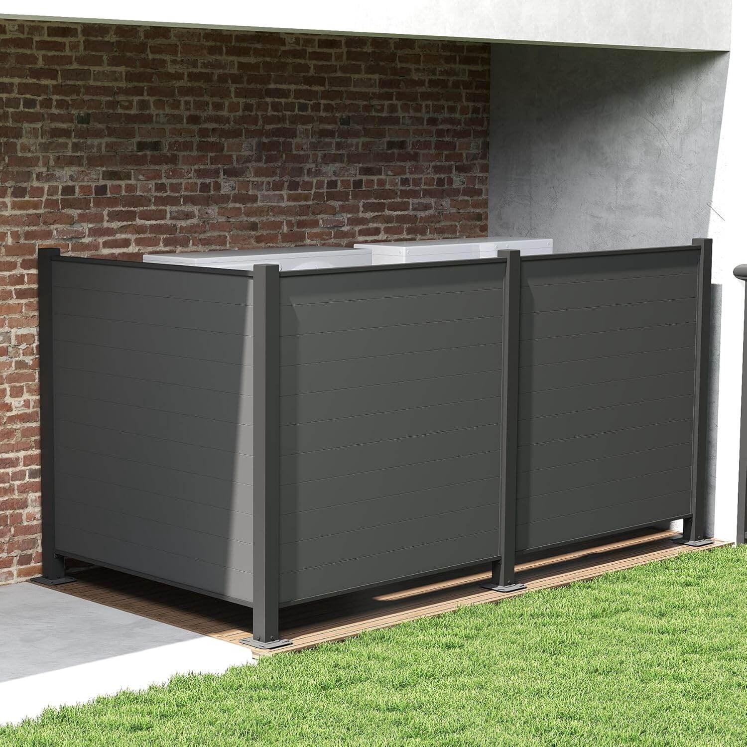 Privacy Fence Outdoor Privacy Screens, 50" W x 50" H Air Conditioner Fence, Trash Can Enclosure with Metal Stakes, Metal Decorative Fences for Garden Backyard Patio(3 Panels, Black),Fence Panels