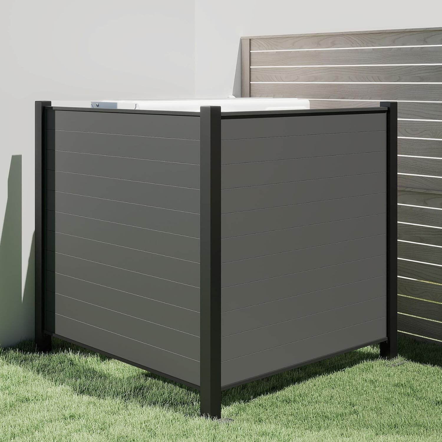Privacy Fence Outdoor Privacy Screens, 50" W x 50" H Air Conditioner Fence, Trash Can Enclosure with Metal Stakes, Metal Decorative Fences for Garden Backyard Patio(2 Panels, Black),Fence Panels