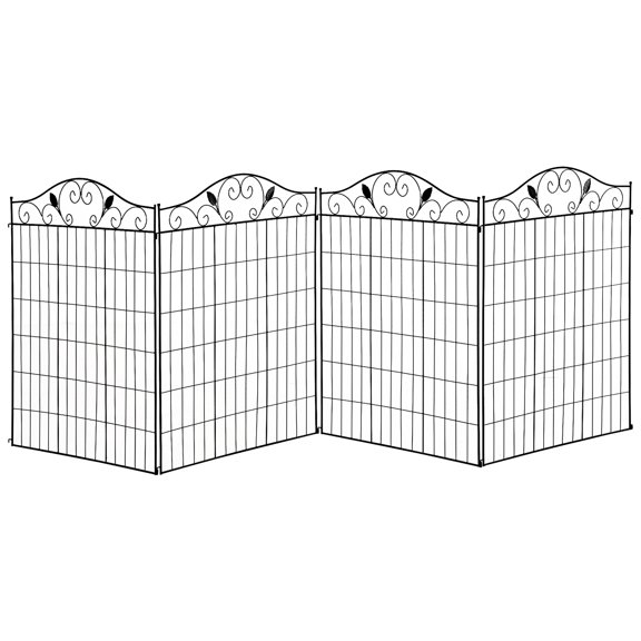 Privacy Fence Outsunny Garden Decorative Fence Panel, 4 Pack, 44 x 36-Inch, Linear Length 12 Feet, Steel Border Folding Fence for Garden Landscaping,Outdoor Fence