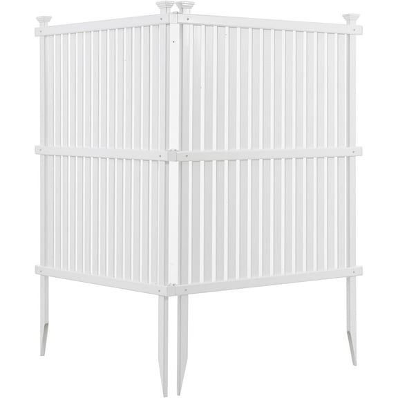 Privacy Fence Panel, Decorative Garden Fence, 36 in. W x 48 in. H, Vinyl Freestanding Fence, Air Conditioner Trash Can Enclosure, White, Complete Set of 2