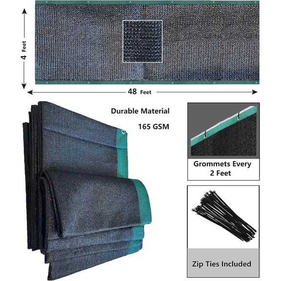 Privacy Fence Screen 165 GSM, 4 by 48 Feet, Sun Shade net, Wind Block Chain Link Cover Black 7162