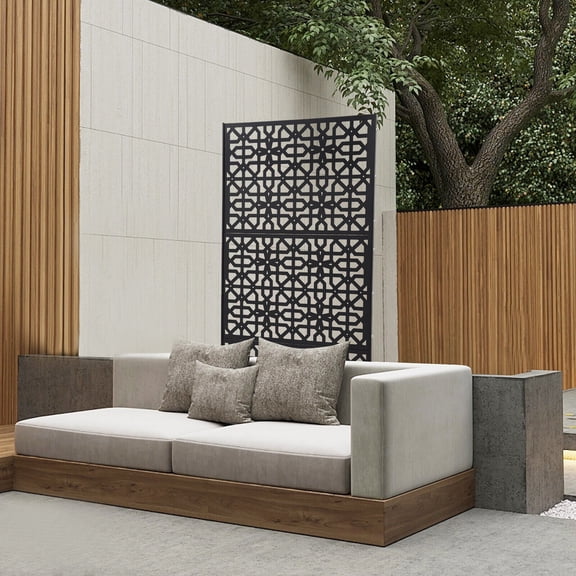 Privacy Fence Screen 3 Panels Providing Privacy for Your Deck, Yard, Deck, Backyard, Balcony Black Steel Privacy Screen, Decorative Privacy Screen