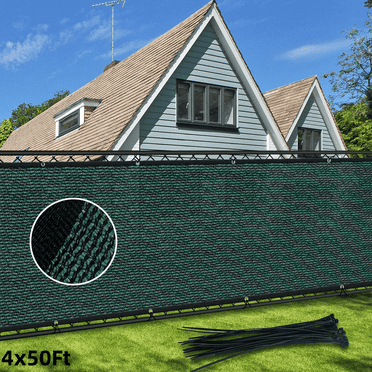 Privacy Fence Screen, 4'x50' Outdoor Balcony Shade Cloth with 90% Shade Rating, 170 GSM Polyethylene Fabric Green, 80PCS Zip Ties Included