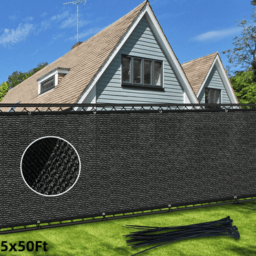 Privacy Fence Screen, 5'x50' Outdoor Balcony Shade Cloth with 90% Shade Rating, 170 GSM Polyethylene Fabric Black, 80PCS Zip Ties Included
