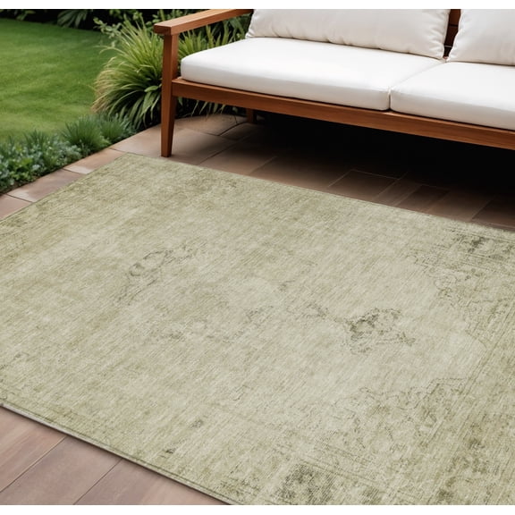HomeRoots 580326 9 x 12 ft. Oriental Washable Indoor & Outdoor Rectangle Area Rug, Beige, Taupe & Brown