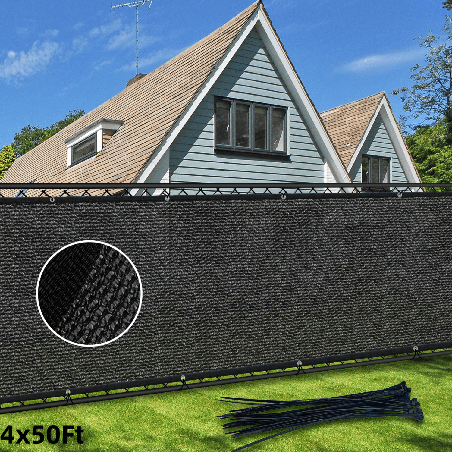 Privacy Fence Screen Outdoor Balcony Shade Cloth with 90% Shade Rating, Black 4'x50'