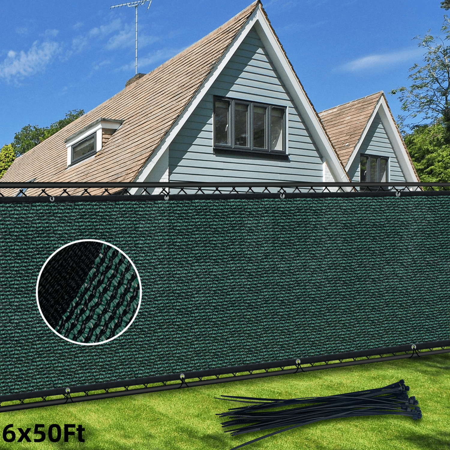 Privacy Fence Screen Outdoor Balcony Shade Cloth with 90% Shade Rating, Green 6'x50'