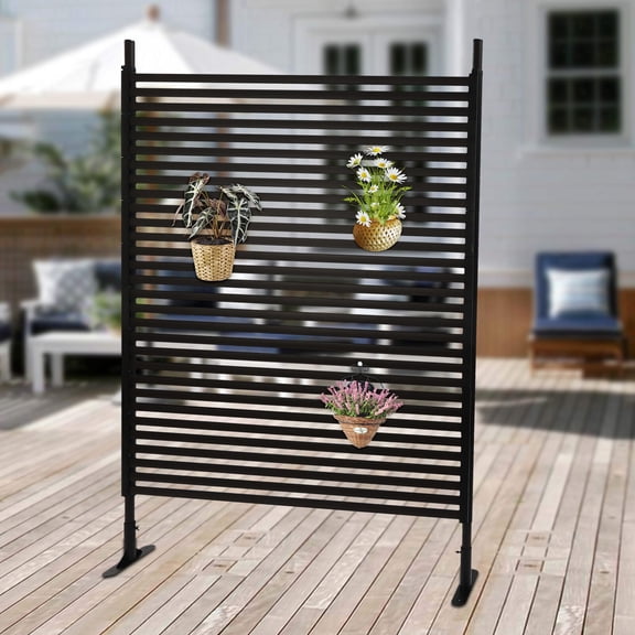 Privacy Fence Screen Outdoor, Freestanding Room Divider for Patio, Metal Slatted Decorative Privacy Screen for Patio, Courtyard, Backyard, Balcony, Outdoor Back Porch, Sitting Area (47'' W x 71''H)