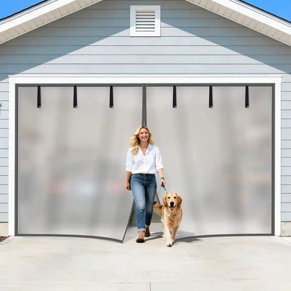 Privacy Garage Door Screen for 2 Car Garage 16x7FT, Blackout Magnetic Screen Door with Retractable Fiberglass Mesh&Heavy Duty Weighted Bottom, Easy Assembly&Pass for Garage/Patio-Sliver Grey