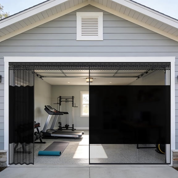 Privacy Garage Door Screen for 2 Car Garage 16x7ft - Retractable Slide Track System, Heavy Duty PET Mesh with Blackout Privacy Panel, Magnetic Closure, Keeps Bugs Out, Fits Garage Opening 16 x 7 Ft