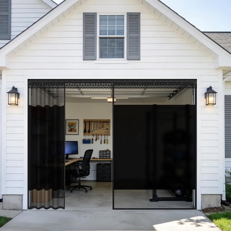 Privacy Garage Door Screen for Single Car Garage 8x7ft - Retractable Slide Track System, Heavy Duty PET Mesh with Blackout Privacy Panel, Magnetic Closure,Keeps Bugs Out, Fits Garage Opening 8 x 7 Ft