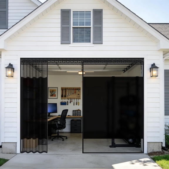Privacy Garage Door Screen for Single Car Garage 8x7ft - Retractable Slide Track System,Heavy Duty PET Mesh with Blackout Privacy Panel, Magnetic Closure, Keeps Bugs Out, Fits Garage Opening 8 x 7 Ft