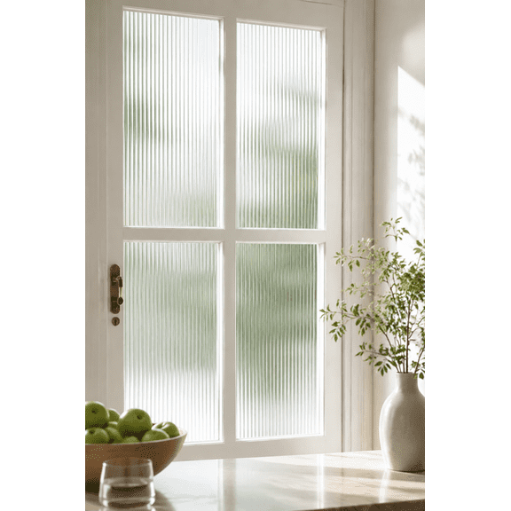 Privacy Glass Window Film, Frosted Window Decal, 3D Reeded Vinyl Decorative Sticker, Non-Adhesive Static Cling for Bathroom Living Room, 17.7x78.7 Inches