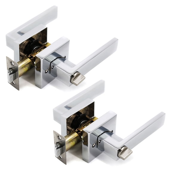 Privacy Lever Style Chrome Crown Door Handle 2 Pack by Villar Home Designs