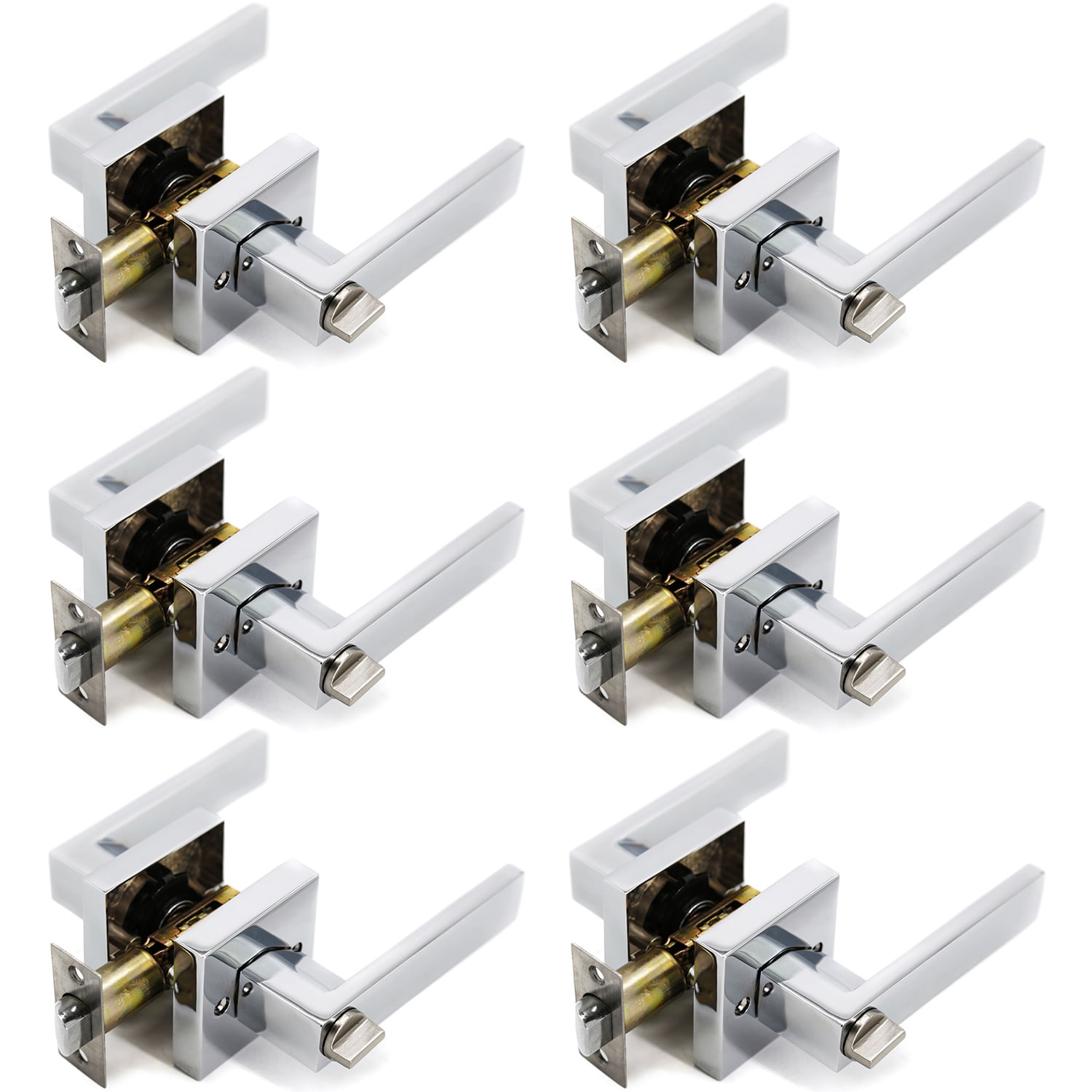 Privacy Lever Style Chrome Crown Door Handle 6 Pack by Villar Home