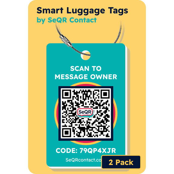 Smart Luggage Tag | Protects Personal Info | Includes Lifetime Subscription to SeQR Messaging Platform - 2 Pack - Color Teal
