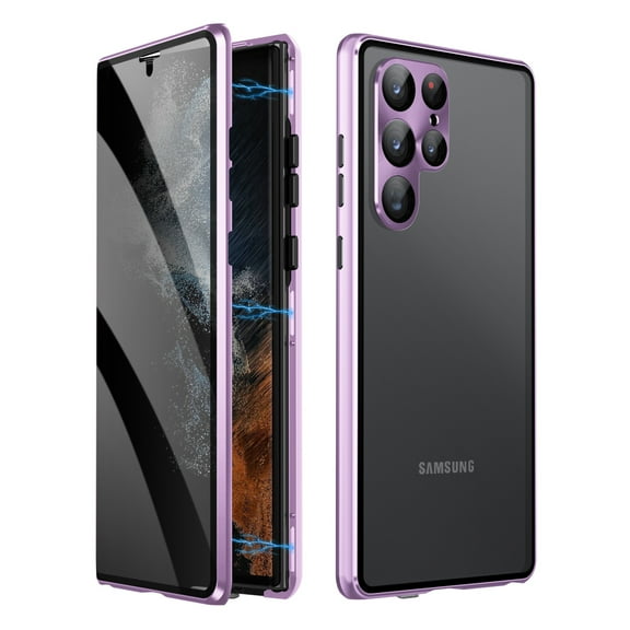Privacy Magnetic Case Compatible with Samsung Galaxy S23 Ultra Anti Peeping Double Sided Tempered Glass Bumper Case-Purple