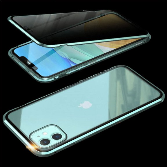 Privacy Magnetic Case Compatible with iPhone 13 Pro Max Double Sided Tempered Glass Metal Bumper Full Protective Case-Green