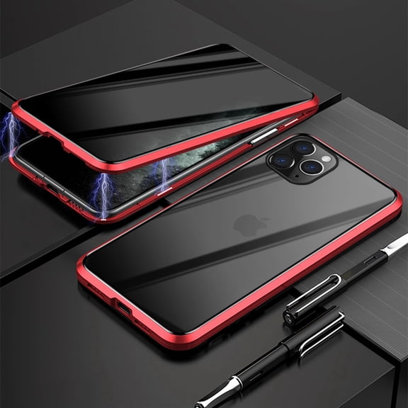 Privacy Magnetic Case For iPhone 11, Dteck Anti-Peeping Clear Double Sided Tempered Glass[Built-in Privacy Screen Protector][Magnet Absorption Metal Frame] Anti-spy Case For iPhone 11 6.1", Red