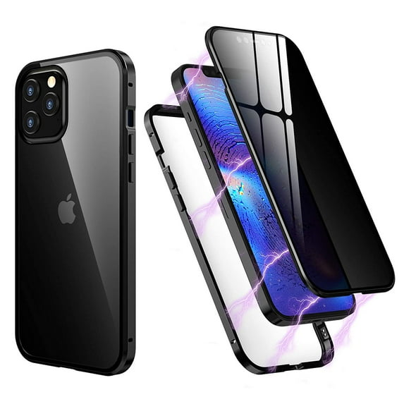 Privacy Magnetic Case for iPhone 12 / iPhone 12 Pro 6.1 inch, Dteck Double-Sided Tempered Glass Magnetic Adsorption Metal Bumper Privacy Screen Protector Antipeep Anti-Spy Phone Cases Cover, Black
