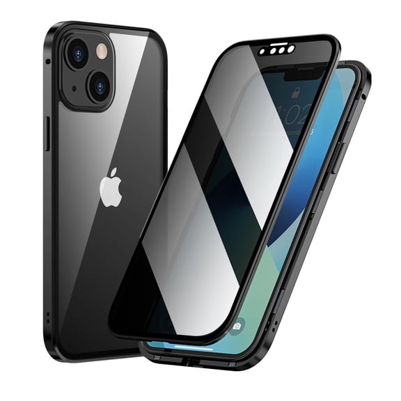 Privacy Magnetic Case for iPhone 14 Plus, Anti Peeping Clear Double Side Tempered Glass [Magnet Absorption Metal Bumper Frame] Thin 360 Full Protective Phone Case for iPhone 14 Plus 6.7",Black