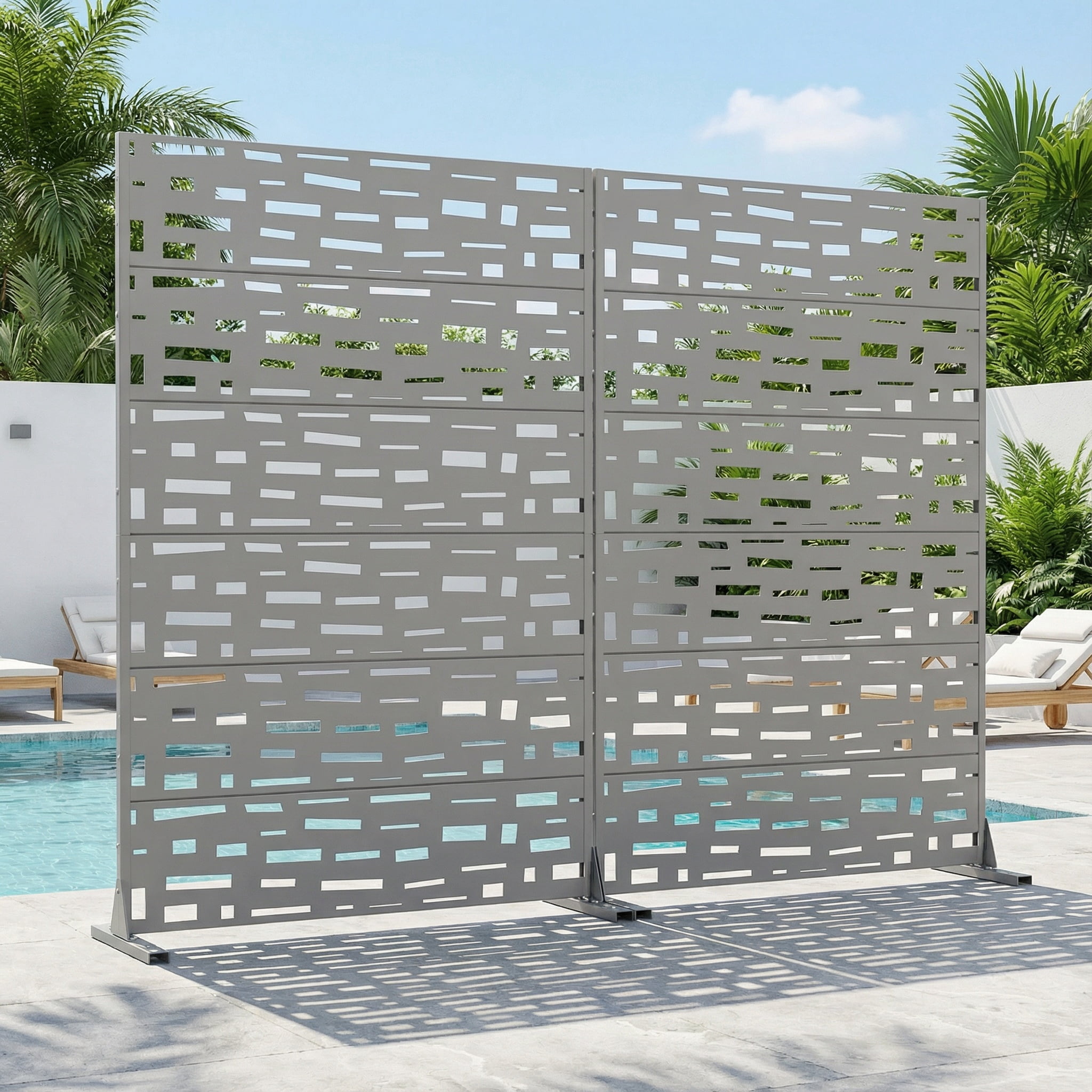 Privacy Metal Screen Fence Panel Horizontal Stripe Pattern