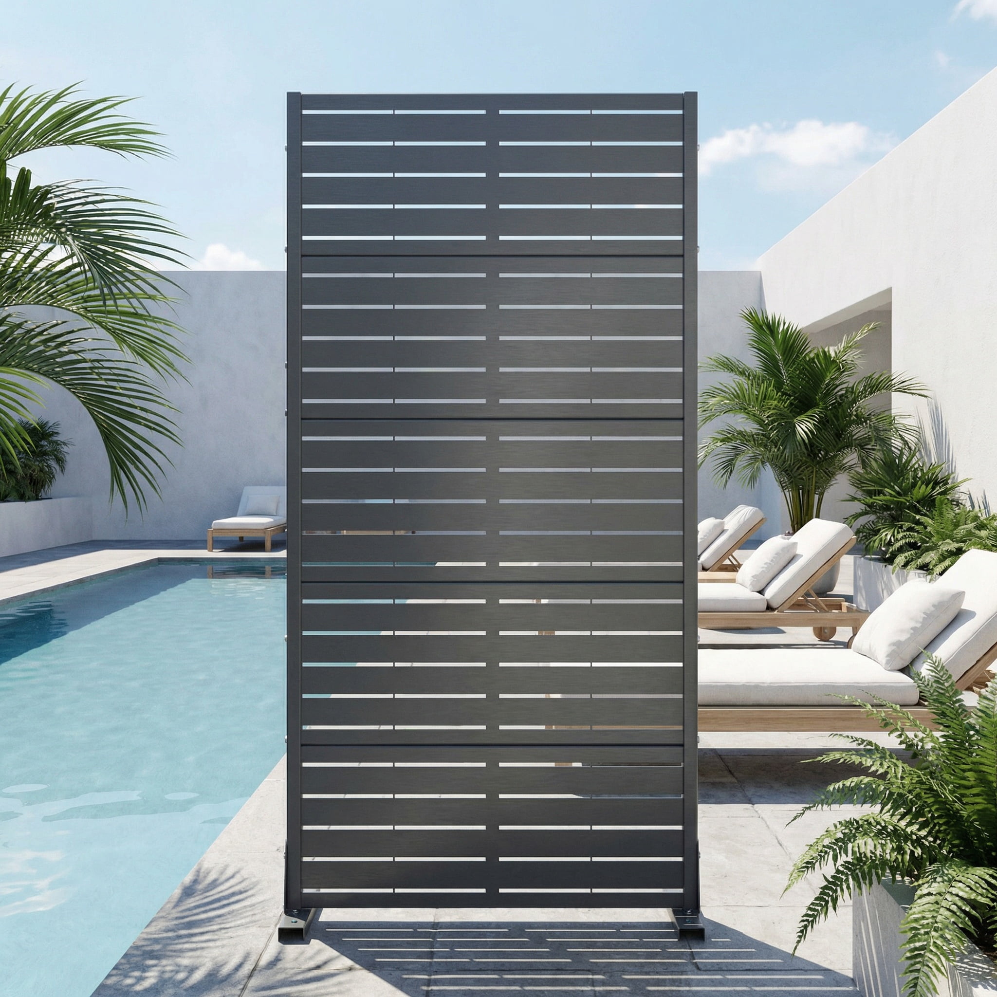 Privacy Metal Screen Fence Panel Horizontal Stripe Pattern
