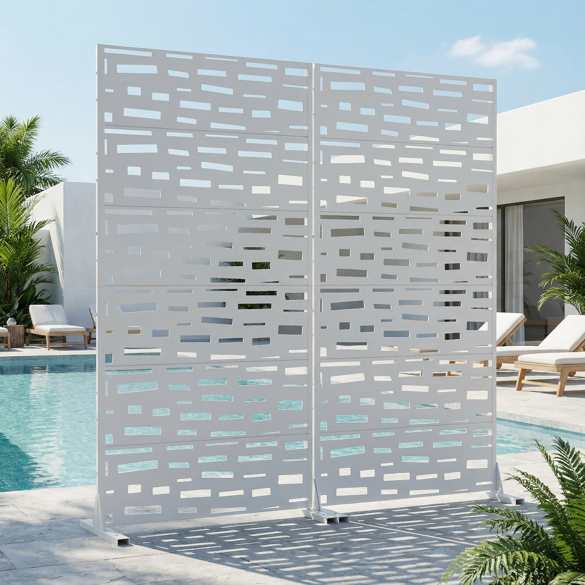 Privacy Metal Screen Fence Panel Horizontal Stripe Pattern