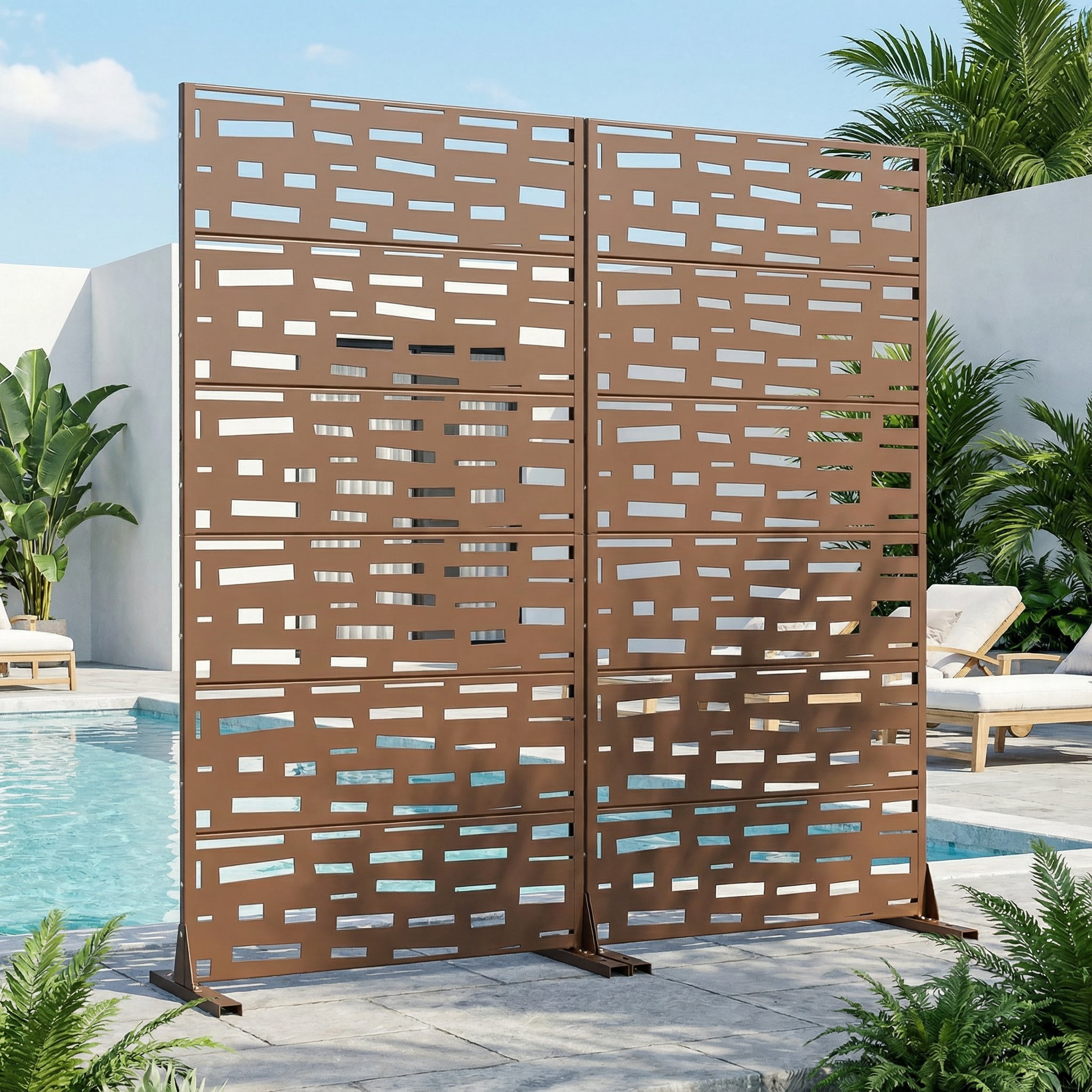 Privacy Metal Screen Fence Panel Horizontal Stripe Pattern