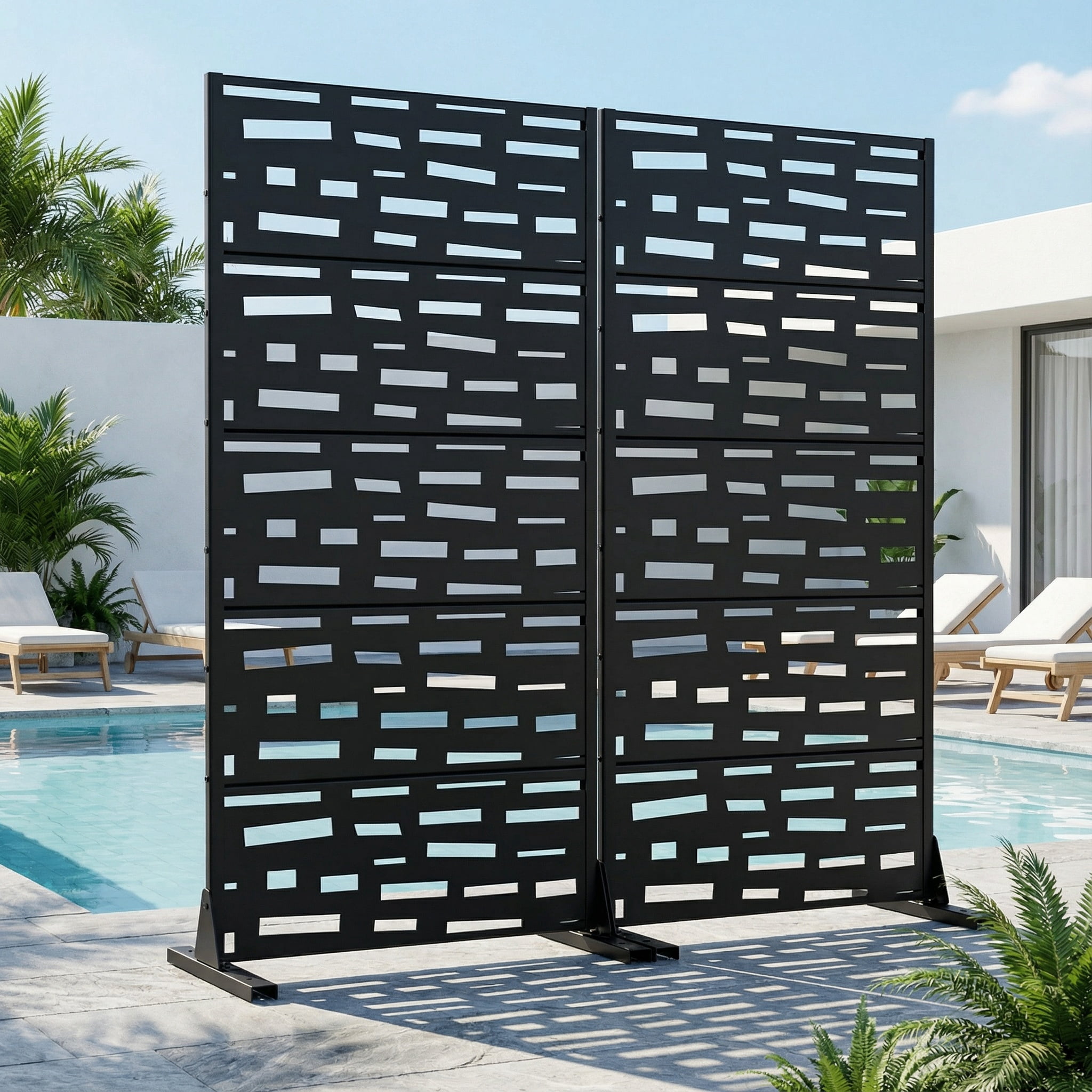 Privacy Metal Screen Fence Panel Horizontal Stripe Pattern