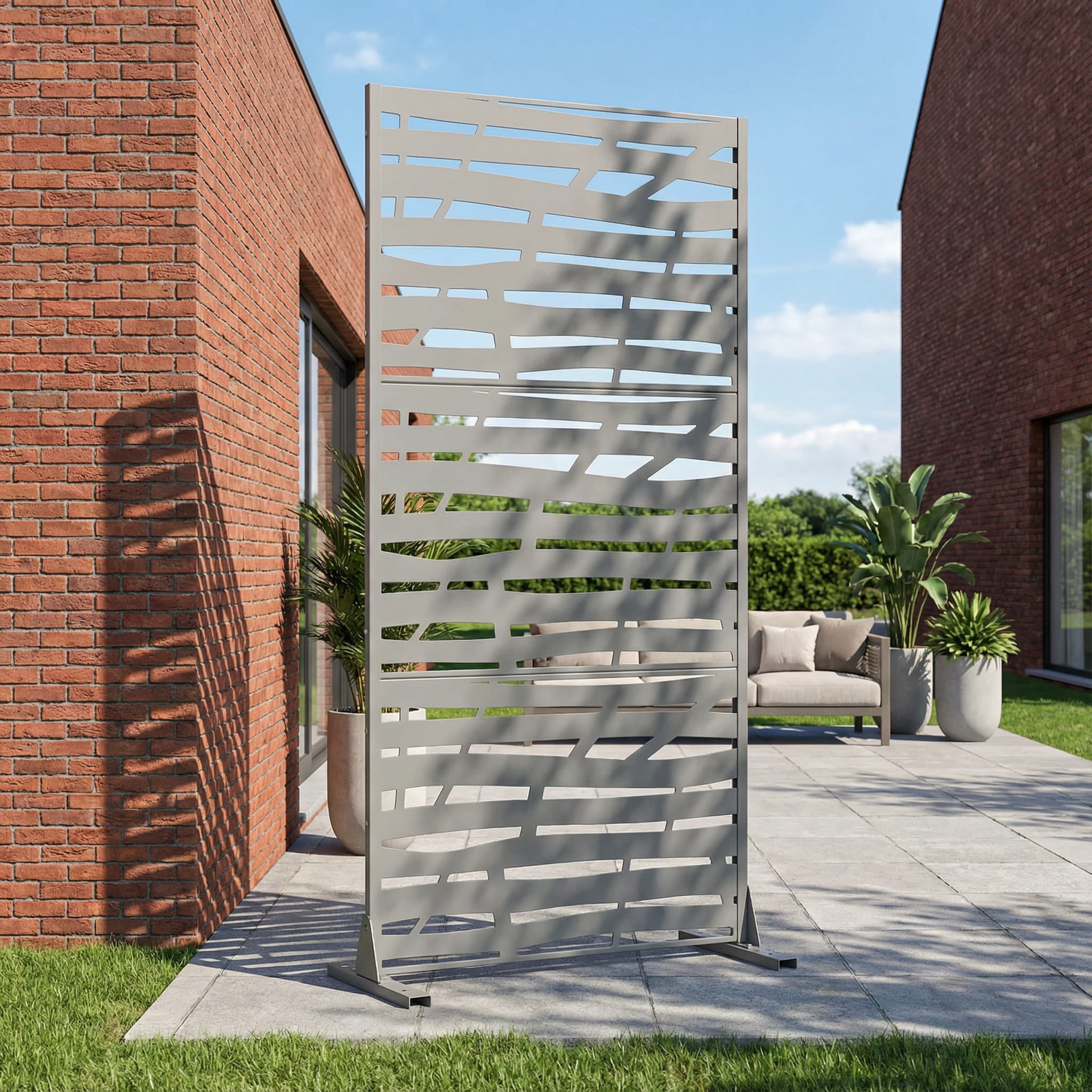 Privacy Metal Screen Fence Panel Horizontal Stripe Pattern