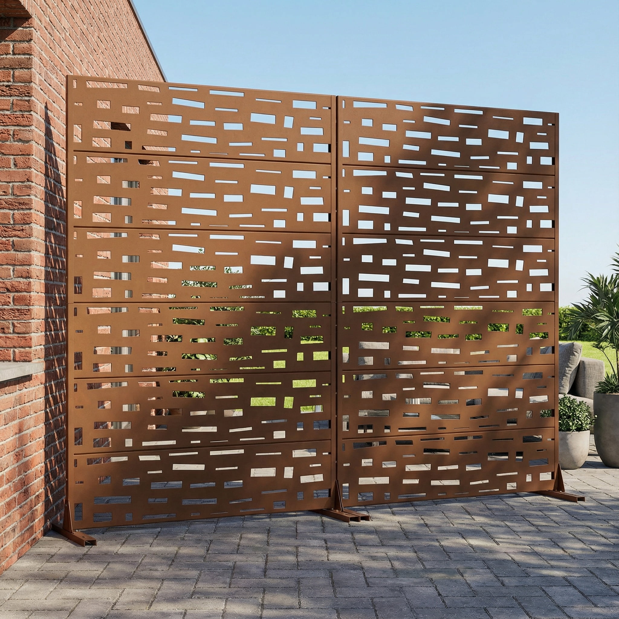 Privacy Metal Screen Fence Panel Horizontal Stripe Pattern