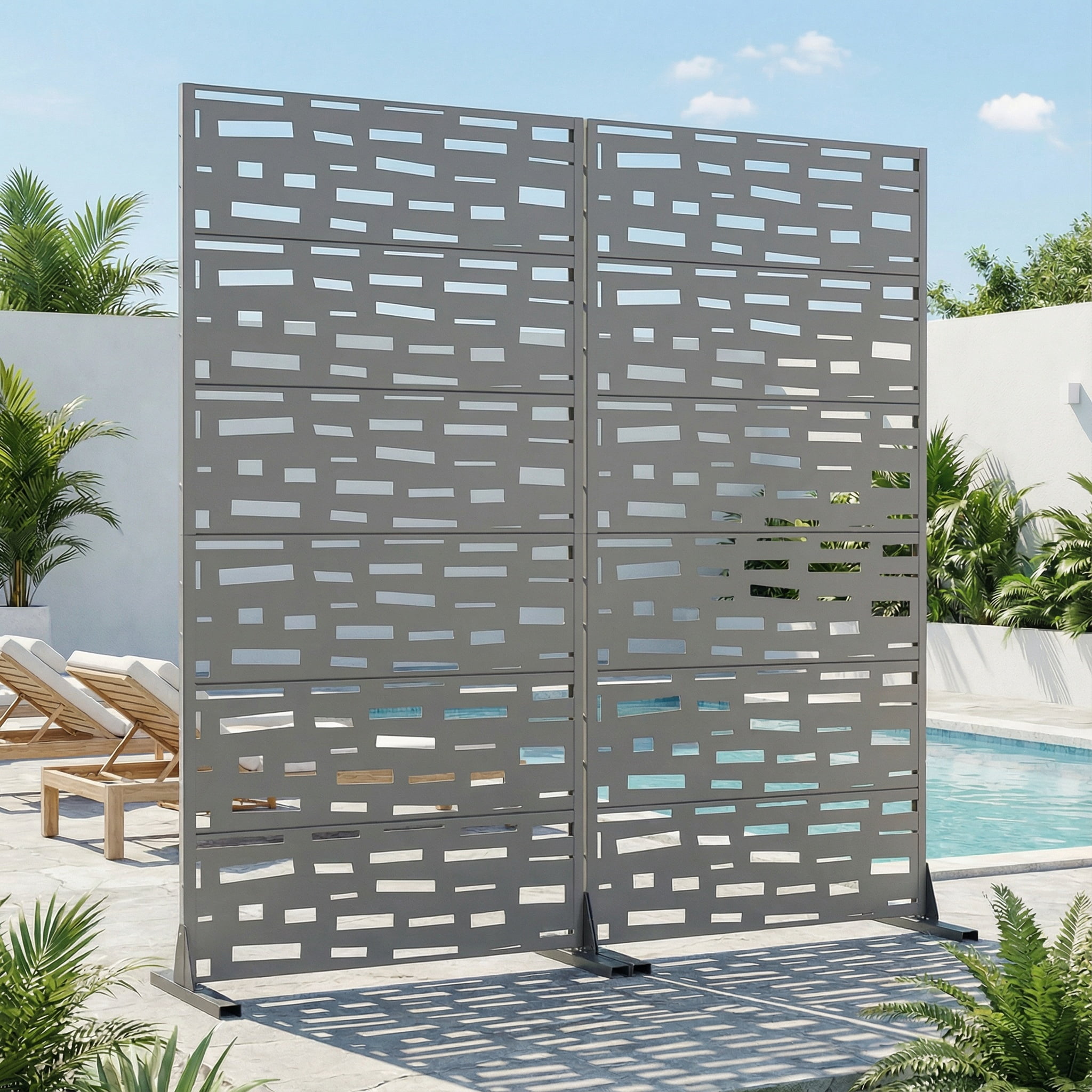 Privacy Metal Screen Fence Panel Horizontal Stripe Pattern