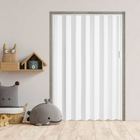 Privacy PVC Accordion Door 60"W x 80"H - Sliding Closet Door System with Locking Handle & Mounting Hardware