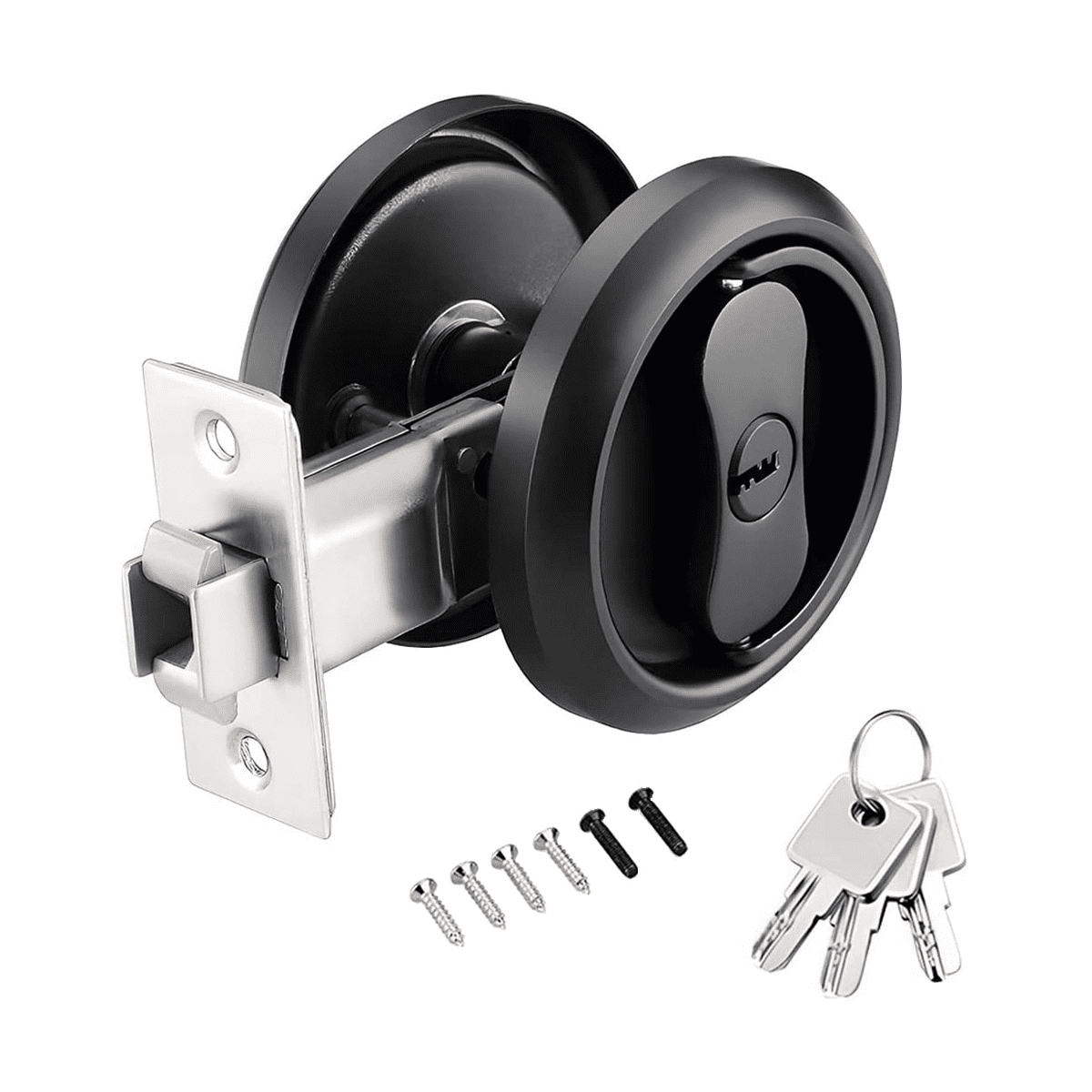 Privacy Pocket Door Lock with Key, Black Entry Pocket Door Hardware