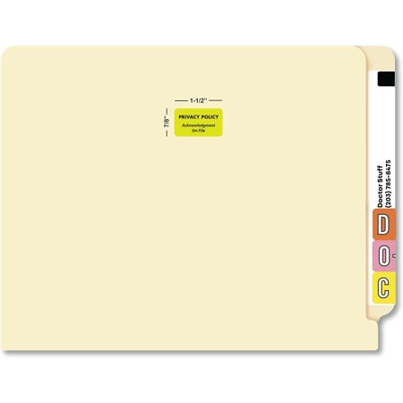 Privacy Policy Acknowledgment on File Labels for HIPAA Compliance, 1-1/2" x 7/8", Yellow with Black Text, Permanent Adhesive, 250 Stickers/Box,