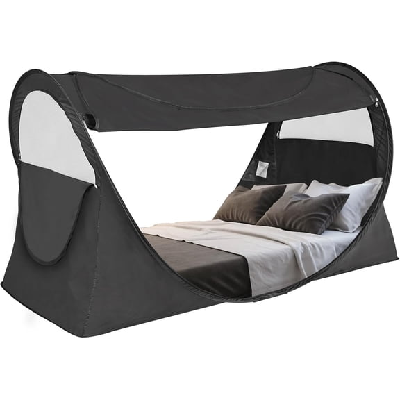 Privacy Pop Up Bed Tent for Twin Bed, Easy Setup Blackout and Breathable Mesh Canopy Lightweight Portable Sleep Pod with Carry Bag Dream Indoor Outdoor Use- Twin/Black
