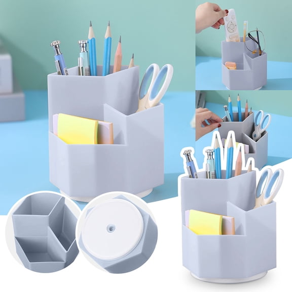 Privacy Protection 360° Rotating Desktop Pen Holder Desk Organizer, Pen Storage, Office Accessories Rotating Desktop Pen Holder, 3 Grid Storage for Office Supplies, Stationery & Small Items